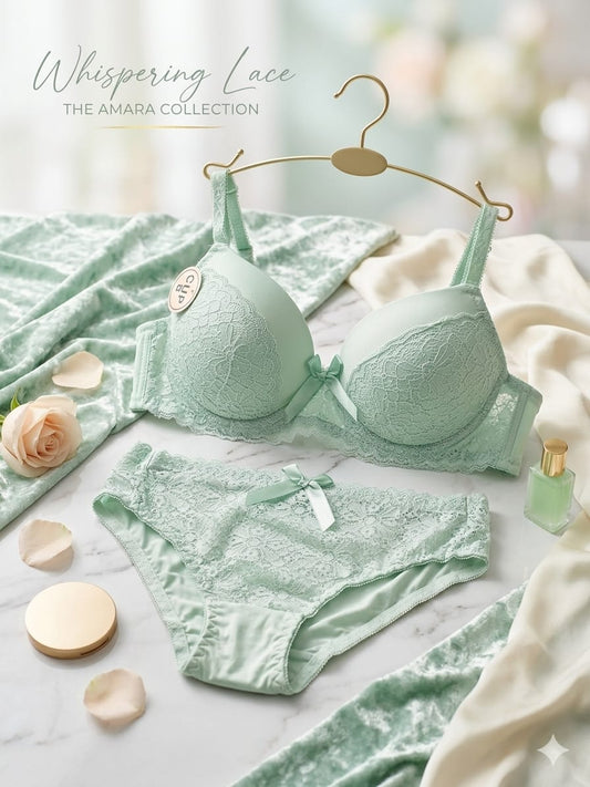 Liora Collection – Whispering Lace Premium Bra & Panty Set (Mint Green)