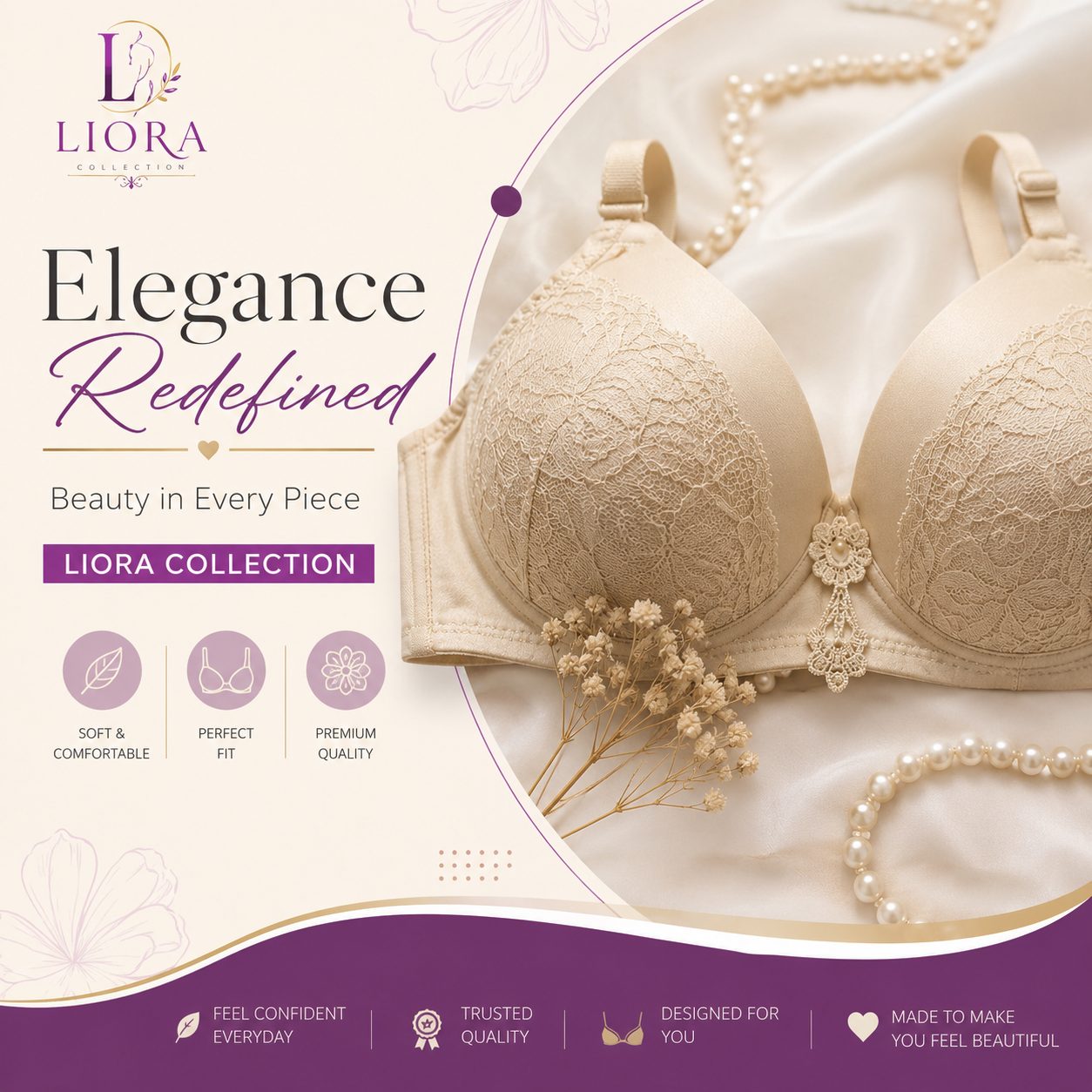Liora Lace Padded Underwire Bra | Soft, Comfortable & Supportive