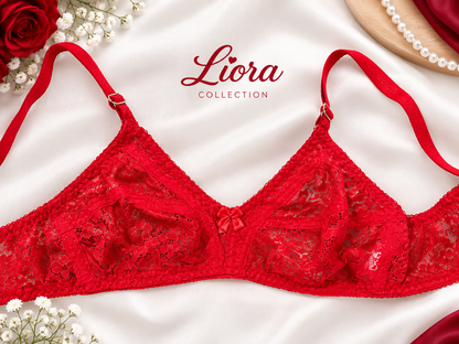 Women’s Red Floral Lace Bra – Elegant Sheer Lace Lingerie