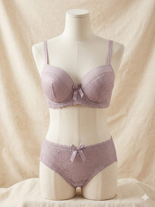 Liora Luxury Floral Lace Bra & Panty Set – Soft Lavender