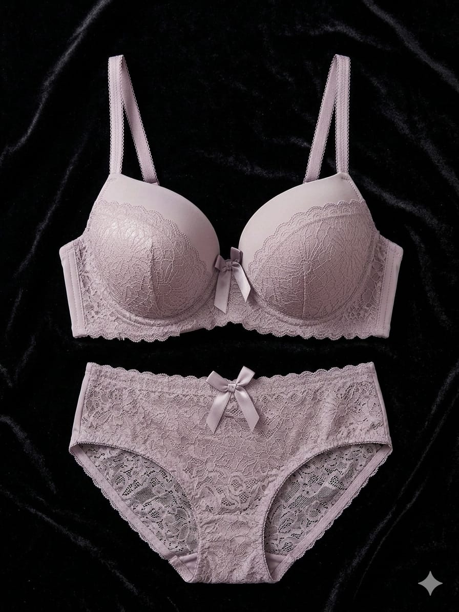 Liora Luxury Floral Lace Bra & Panty Set – Soft Lavender