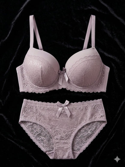 Liora Luxury Floral Lace Bra & Panty Set – Soft Lavender