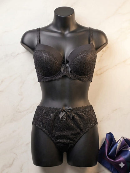 Liora Collection Elegant Black Lace Bra and Panty Set