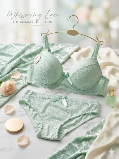 Liora Collection – Whispering Lace Premium Bra & Panty Set (Mint Green)