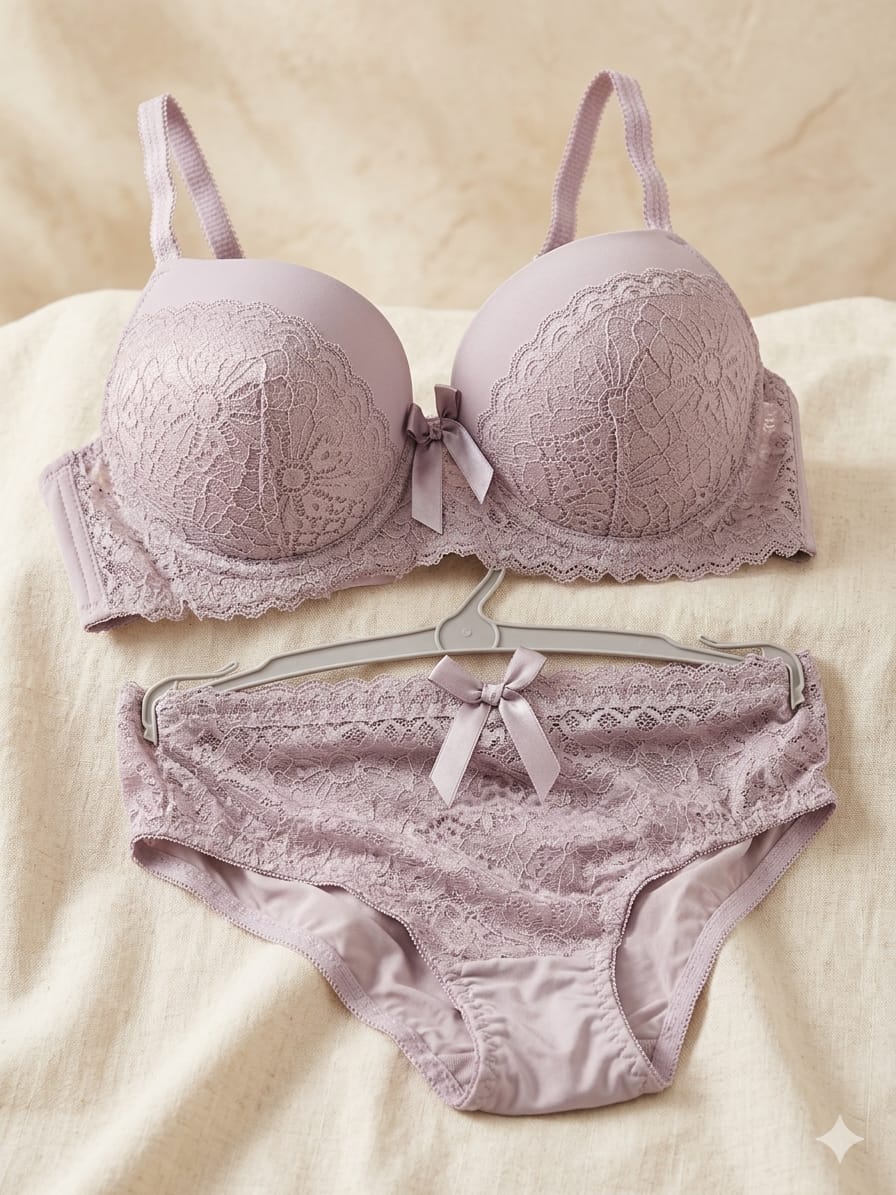 Liora Luxury Floral Lace Bra & Panty Set – Soft Lavender