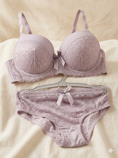 Liora Luxury Floral Lace Bra & Panty Set – Soft Lavender