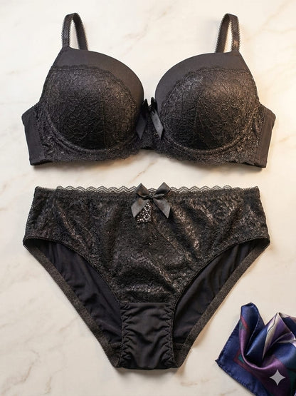 Liora Collection Elegant Black Lace Bra and Panty Set