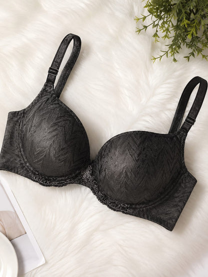 Padded Bra with Elegant Chevron Pattern - Black