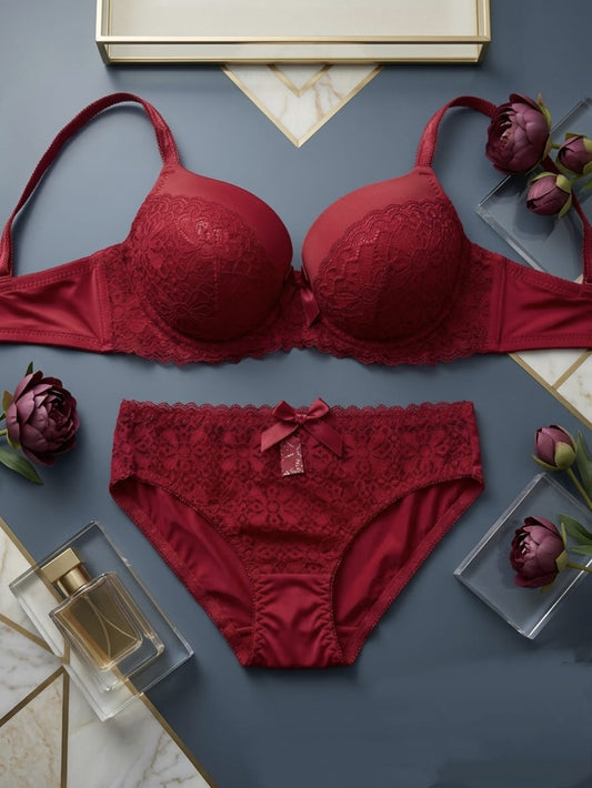 Liora Collection Crimson Romance Lace Bridal Bra and Panty Set