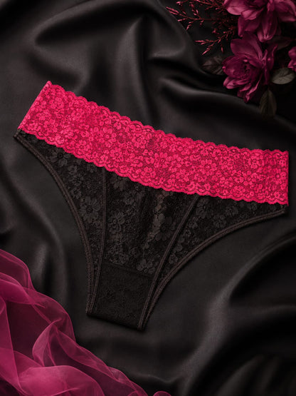 Liora Midnight Seduction Ruffled Lace Thong – Black & Crimson Red