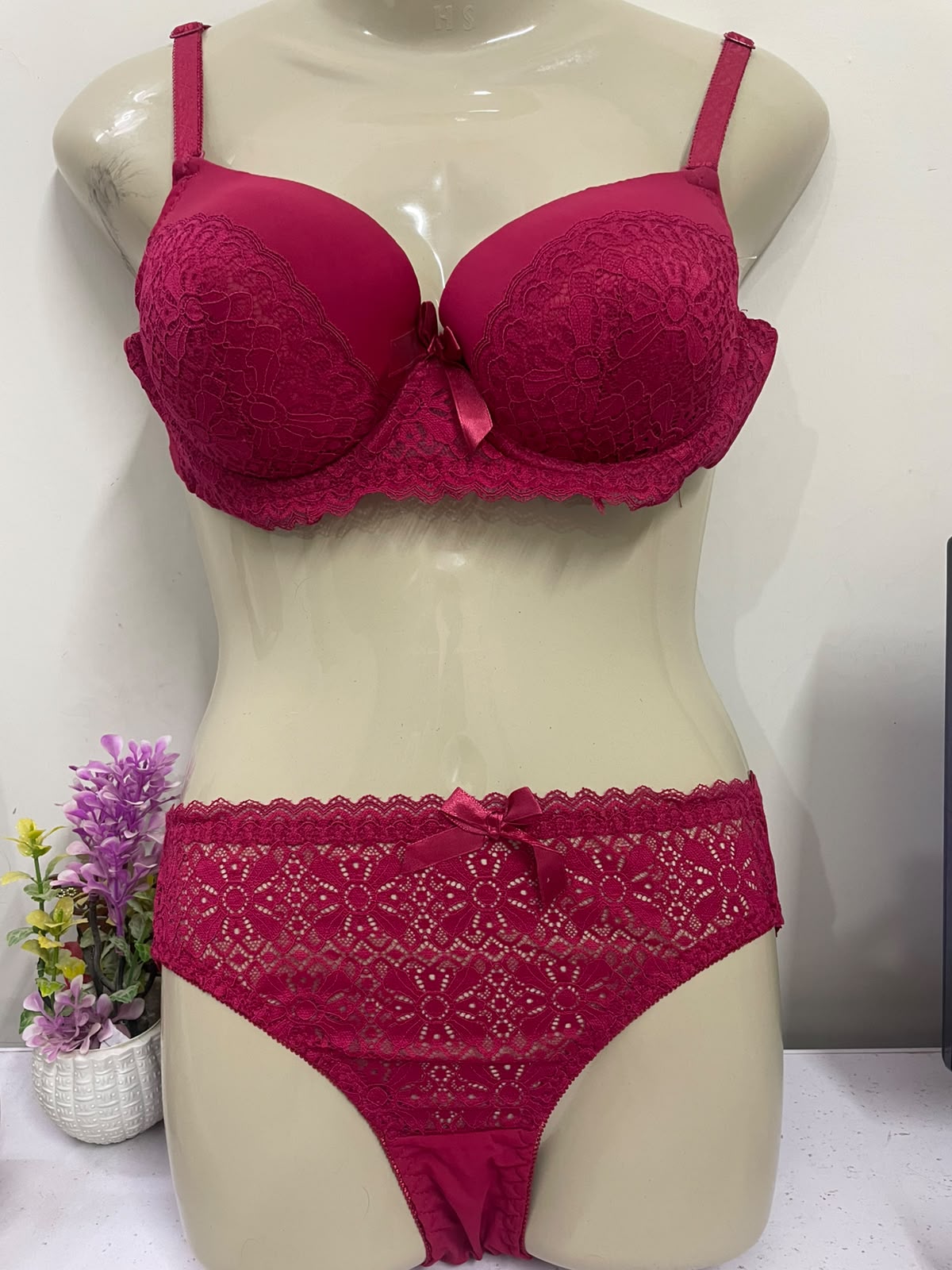 Liora Collection Crimson Romance Lace Bridal Bra and Panty Set
