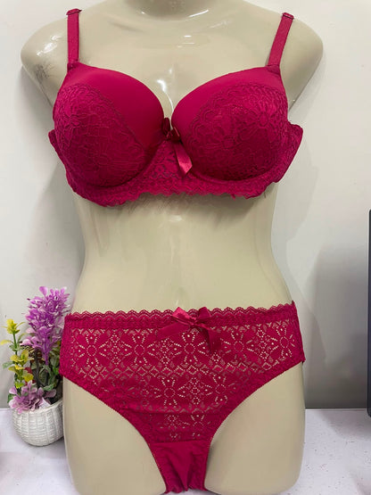 Liora Collection Crimson Romance Lace Bridal Bra and Panty Set