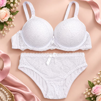 Liora Luxury Floral Lace Bra & Panty Set – Pure White