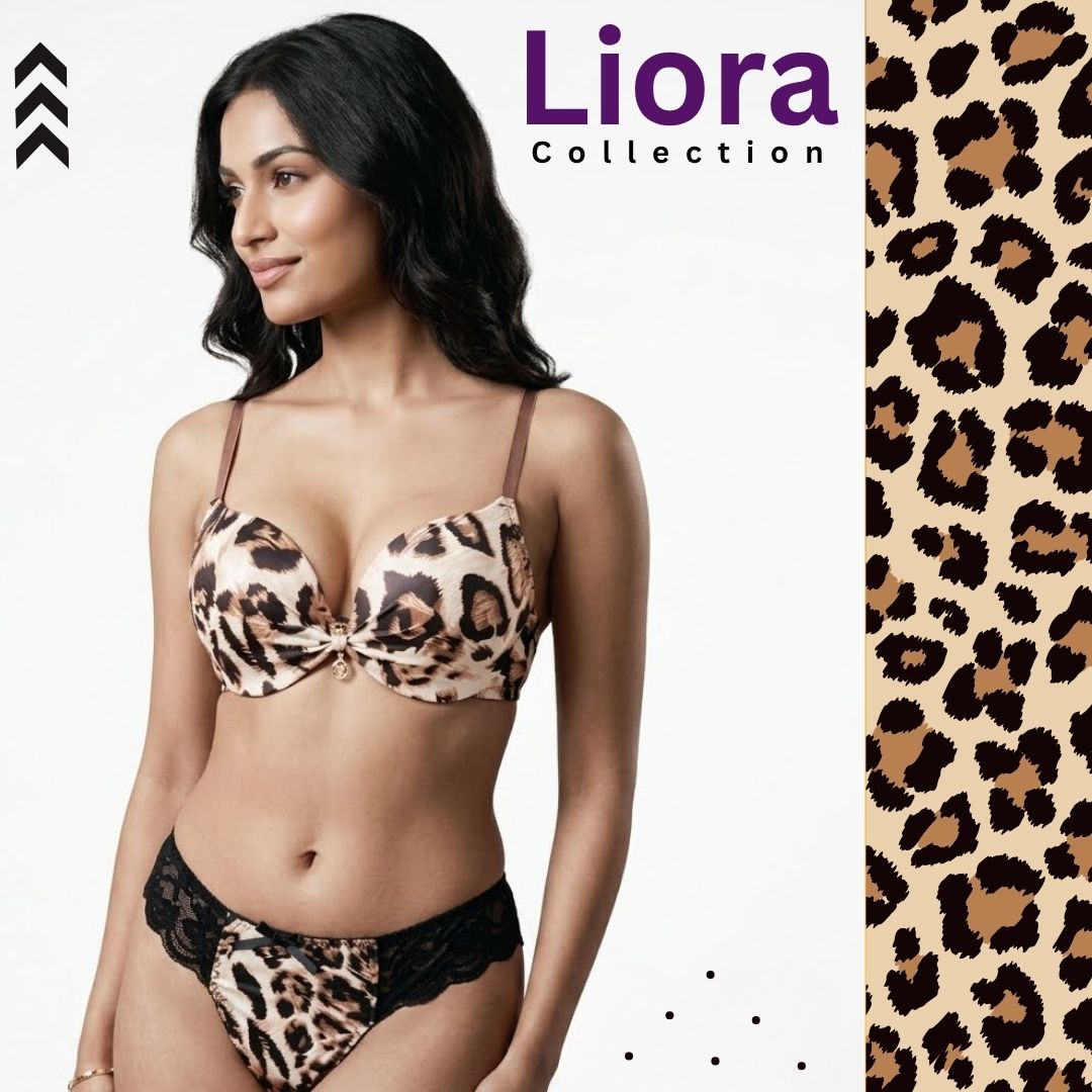 Liora Luxury Leopard Print Bra & Lace Panty Set