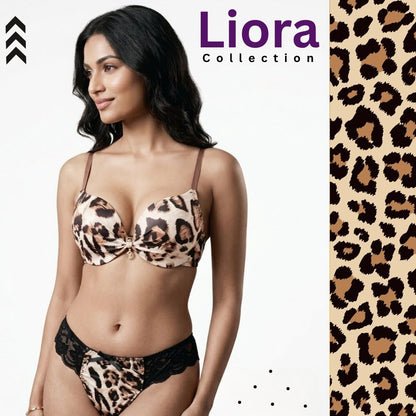 Liora Luxury Leopard Print Bra & Lace Panty Set