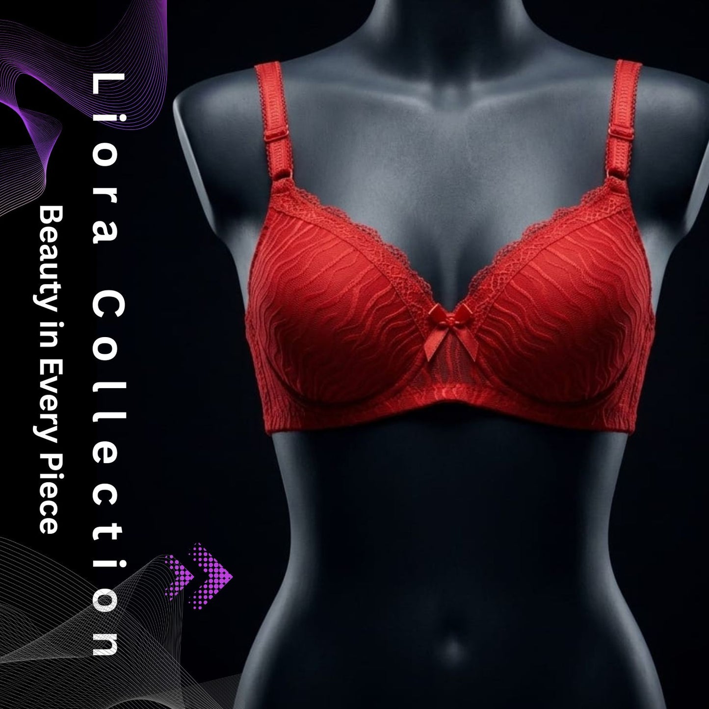 Luxury Scarlet Red Wave Textured Padded Bra