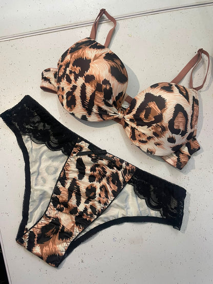 Liora Luxury Leopard Print Bra & Lace Panty Set