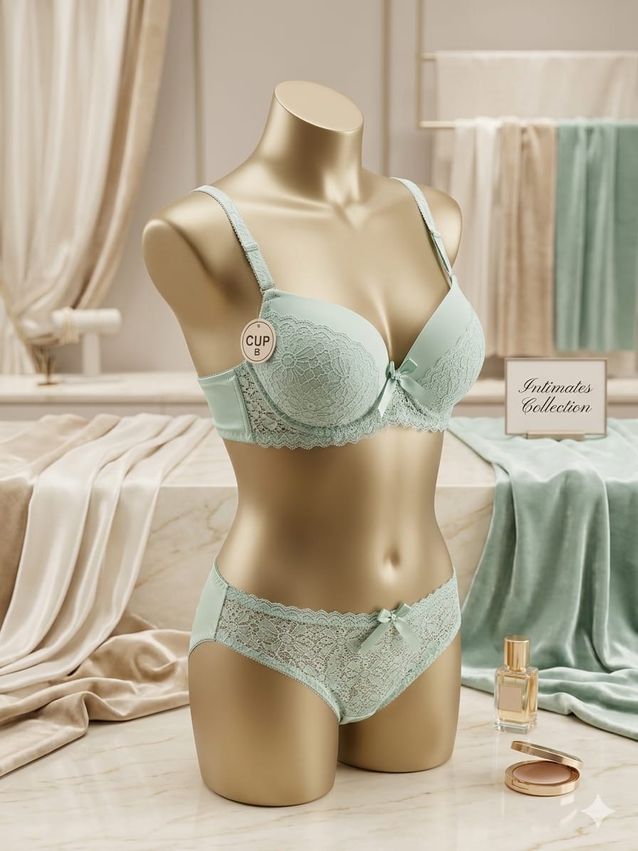 Liora Collection – Whispering Lace Premium Bra & Panty Set (Mint Green)