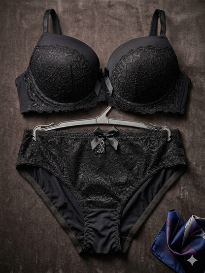 Liora Collection Elegant Black Lace Bra and Panty Set
