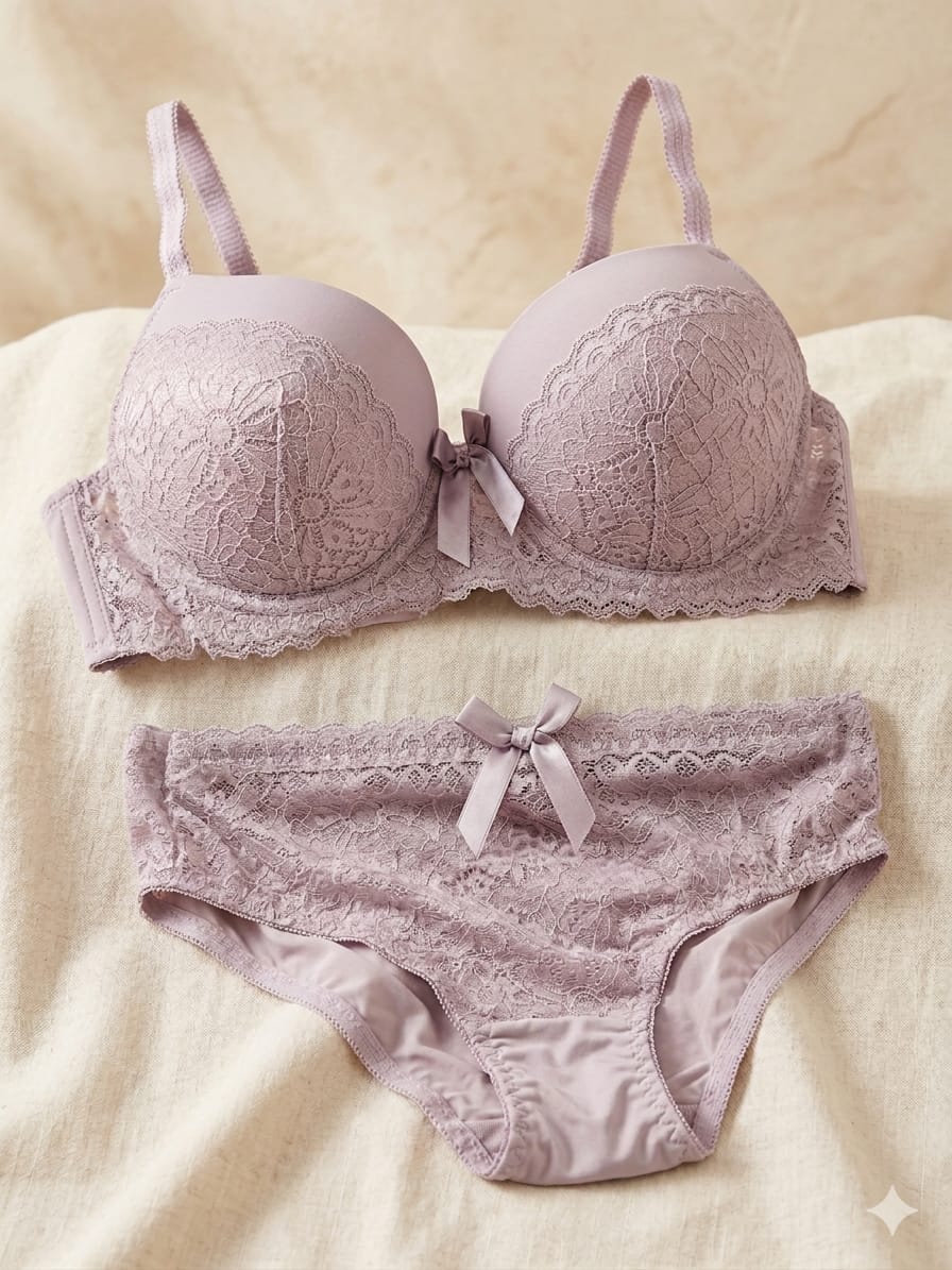 Liora Luxury Floral Lace Bra & Panty Set – Soft Lavender