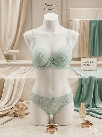 Liora Collection – Whispering Lace Premium Bra & Panty Set (Mint Green)