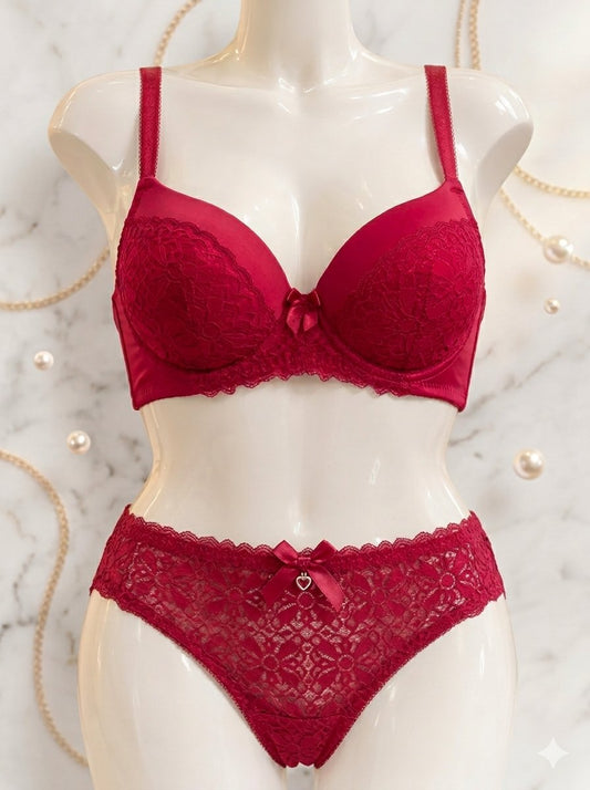 Liora Collection Crimson Romance Lace Bridal Bra and Panty Set