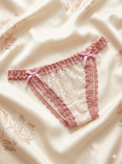 Liora Vintage Lace Ruffle Thong – Dusty Rose & Cream