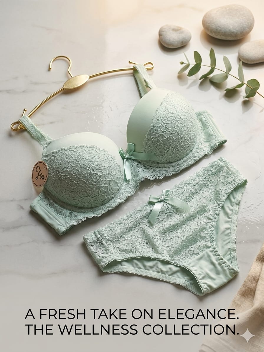 Liora Collection – Whispering Lace Premium Bra & Panty Set (Mint Green)
