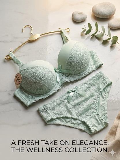 Liora Collection – Whispering Lace Premium Bra & Panty Set (Mint Green)