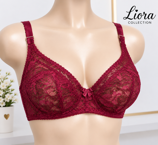 Women’s Burgundy Floral Lace Bra – Elegant Sheer Lace Lingerie