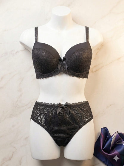 Liora Collection Elegant Black Lace Bra and Panty Set