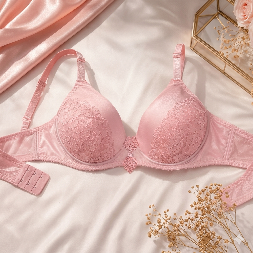 Liora Collection Luxurious Lace Detailed Padded Support Pink Bra
