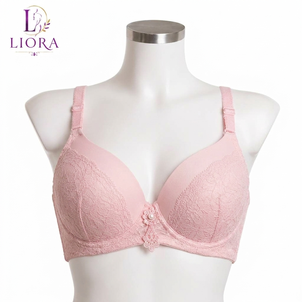 Liora Collection Luxurious Lace Detailed Padded Support Pink Bra