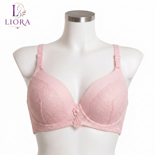 Liora Collection Luxurious Lace Detailed Padded Support Pink Bra