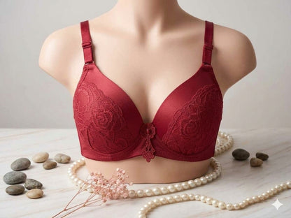 Liora Collection Elegant Rose Lace Padded Bra Full Coverage Support