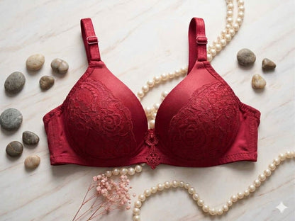Liora Collection Elegant Rose Lace Padded Bra Full Coverage Support