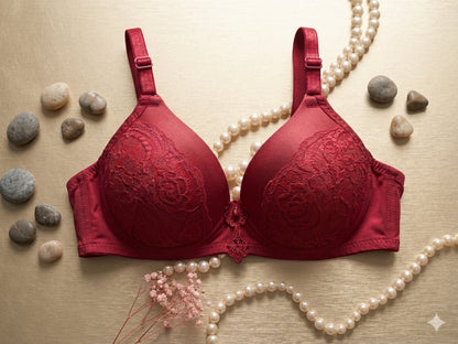 Liora Collection Elegant Rose Lace Padded Bra Full Coverage Support