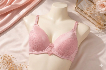 Liora Collection Luxurious Lace Detailed Padded Support Pink Bra