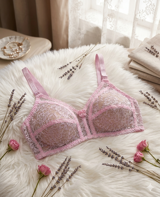 Liora Floral Lace Non-Padded Full Coverage Undergarment Bra - Pink