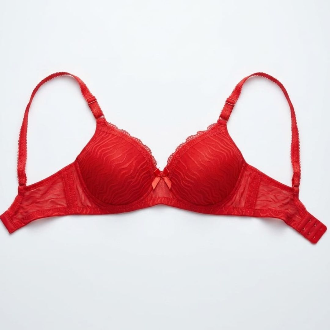 Luxury Scarlet Red Wave Textured Padded Bra